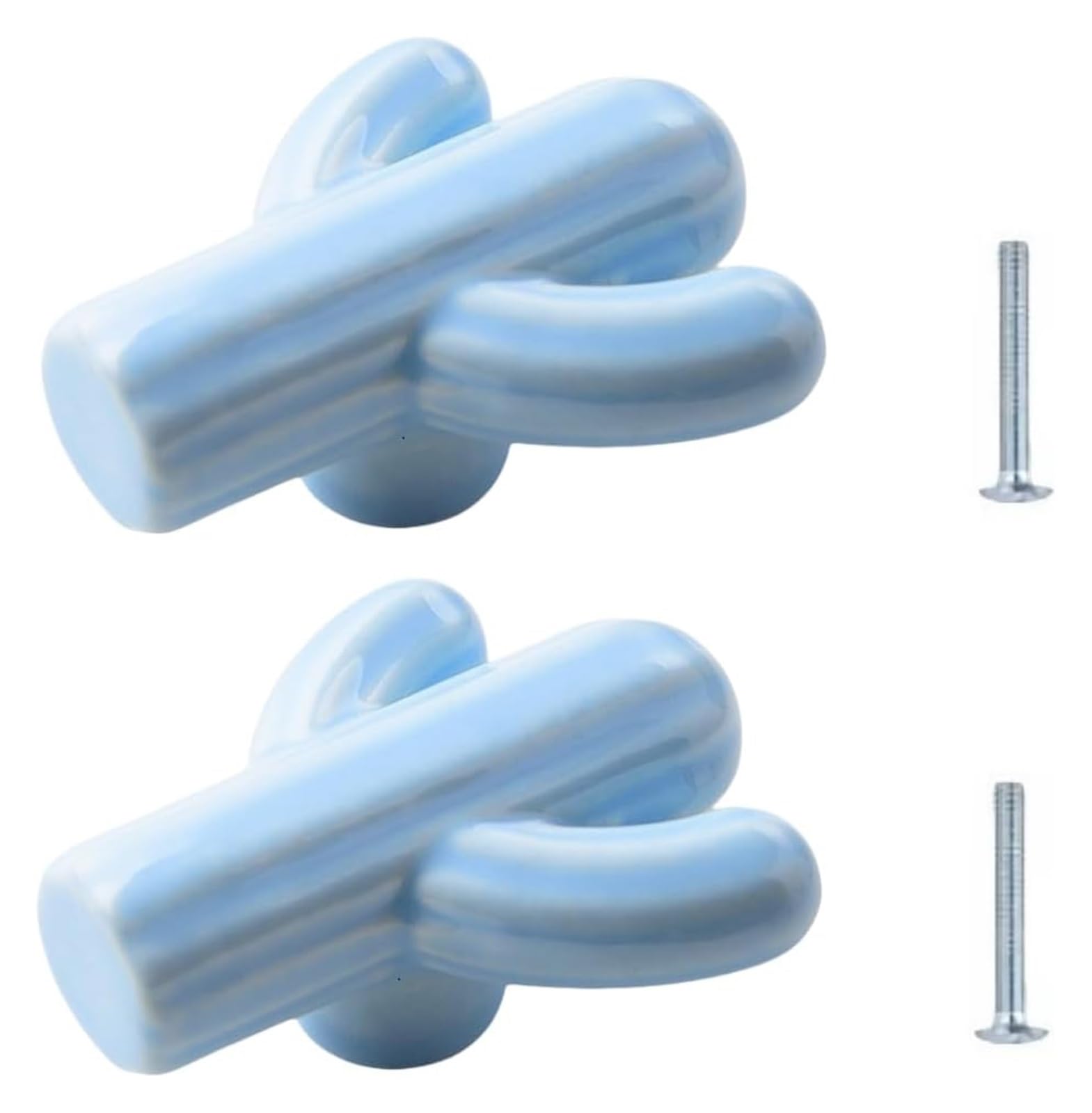 Enmrfvkz Blu Ceramic Cupboard Drawer Handle Knobs, Ceramic Cactus Drawer Knobs Multicolor 42X52mm 2 Pcs(Blu)