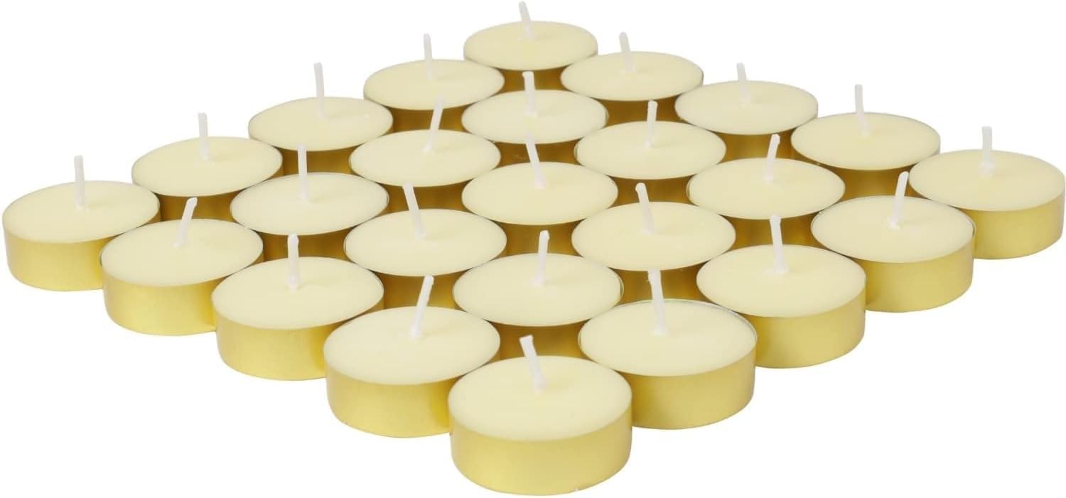 Welburn Veda&Co™ Confezione da 50 candele tealight al burro di burro di burro di burro chiarificato, fino a 4 ore di combustione, candele al burro chiarificato, senza paraffina, per meditazione