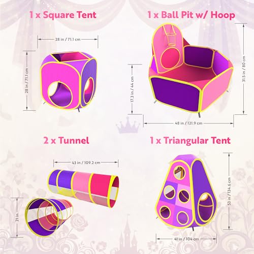 Image of Playz 5pc Kids' Play Tents & Tunnels - Ball Pit for Toddlers, Basketball Hoop, Crawling Tubes, Pop-Up Playhouses, Baby Obstacle Course for Indoor or Outdoor Use