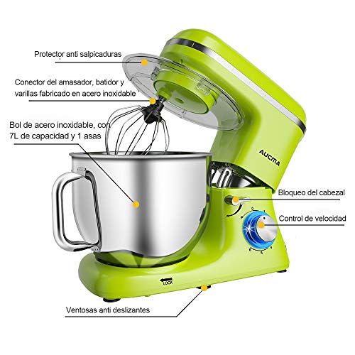 Aucma Knetmaschine, 1400 W, Küchenmaschine, 7 l, für Backwaren, 6 Geschwindigkeitsstufen, automatisch, multifunktional… – Bild 4