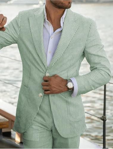 ORBITRAY Men's Seersucker Blazer Suit Jacket Coat Striped Blazer Single Breasted Two-Buttons Lightweight3