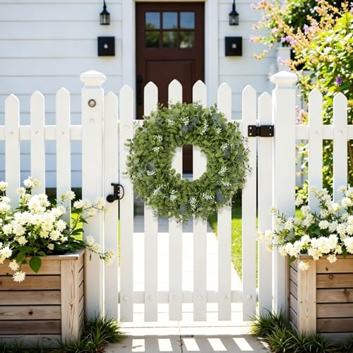 U'Artlines 24 Inch Large Eucalyptus Wreaths for Front Door, Green White - image 6