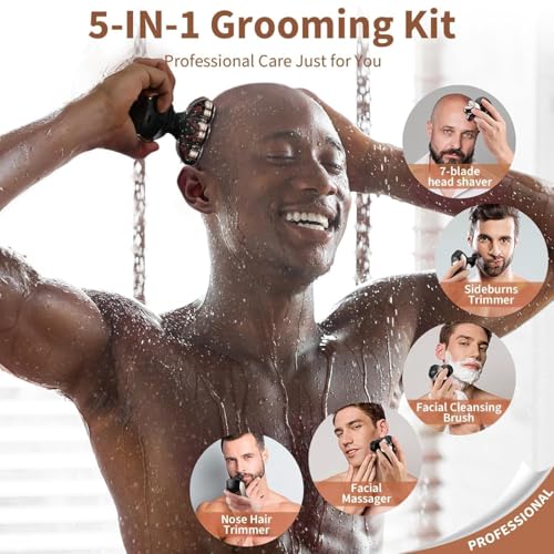 Image of Head Shavers for Bald Men: SHPAVVER 5-in-1 Upgraded Detachable Head Shaver - 7D LED Display Rechargeable Shaving Grooming Kit with Type-C Charge - IPX7 Waterproof Wet or Dry Electric Razor for Men