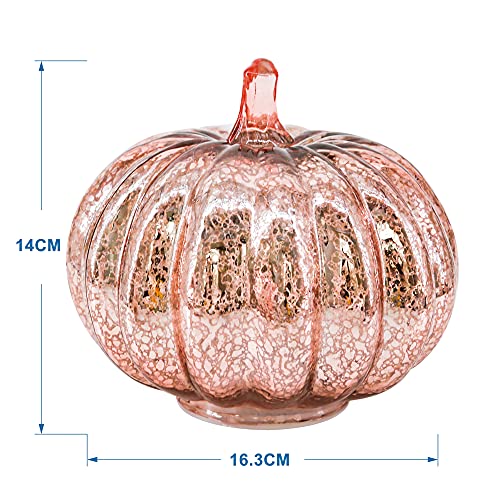 Image of Romingo Mercury Glass Pumpkin Light with Timer for Halloween Pumpkin Decorations Fall and Thanksgiving Decor,Rose Gold, 5.5 inches