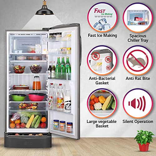 Image of LG 235L 5 Star Inverter Direct-Cool Single Door Refrigerator (GL-D241APZZ, Shiny Steel, Base Stand with Drawer)