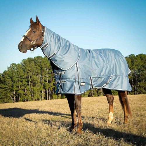 Jeffers Poplar Head Refuge 1200D Waterproof Horse Turnout Blanket, Detachable Neck, 360g Insulation, Winter Stable Sheet, Windproof, Heavy Duty Equine Rug for Cold Weather, Hamilton Blue, 72