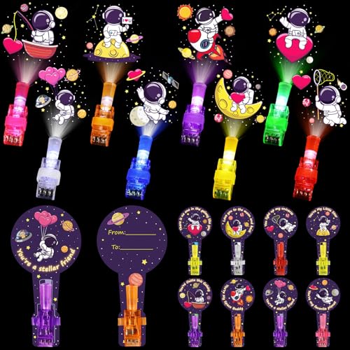 Sauyoza 36 Pack Valentines Day Gifts for Kids Classroom LED Finger Lights, School Valentines Exchange Cards Gifts Prizes Party Favors for Boys Girls