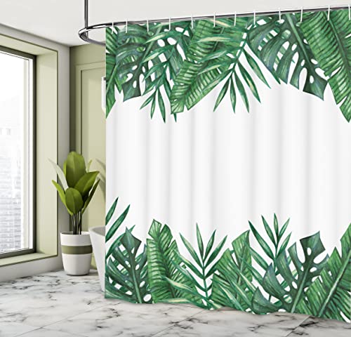 ABAKUHAUS Palm Leaf Shower Curtain, Framework with Rainforest Foliage Leaves in Watercolors - Image 4