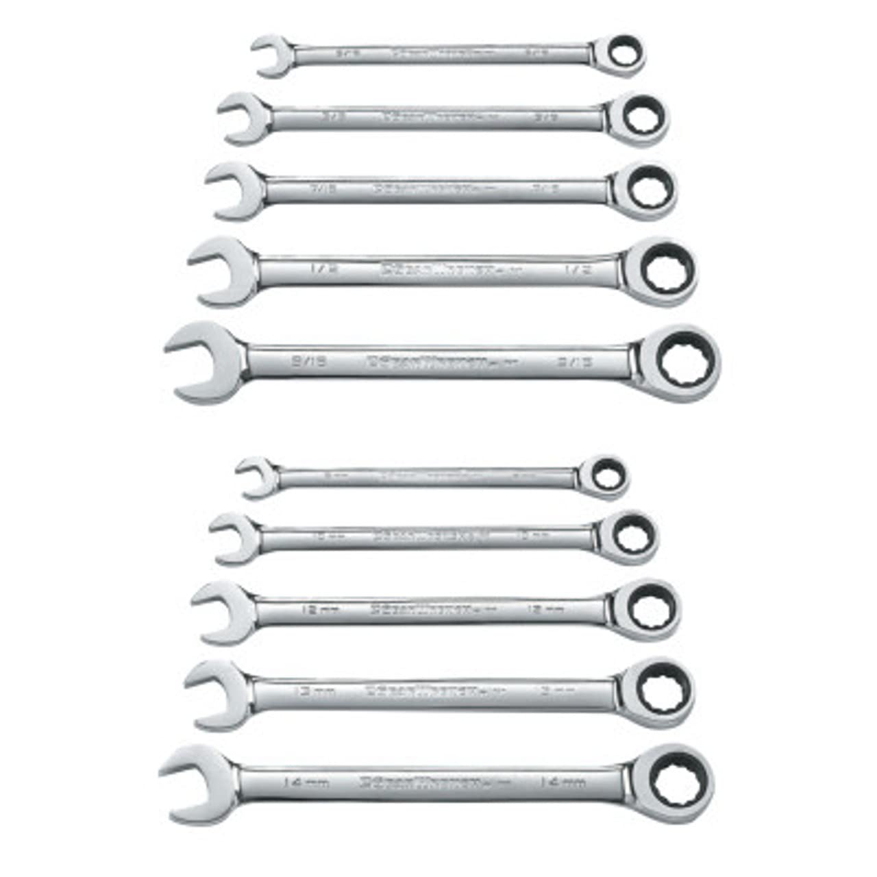 GearWrench Ratcheting Combination SAE/Metric Wrench Set 10 Pc., 12 Point - 9418
