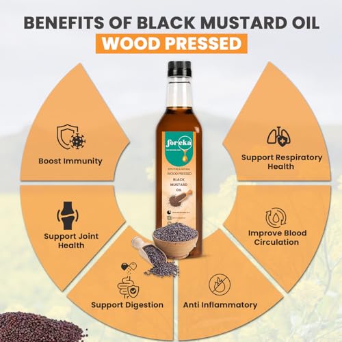 Image of Foreka Wood Pressed Black Mustard Oil 1 Litre (Pack of 2) - Cold Pressed & Unrefined Kachi Ghani Sarso Tel - 100% Natural Chemical-Free Cooking Oil - Strong Aroma & Traditional