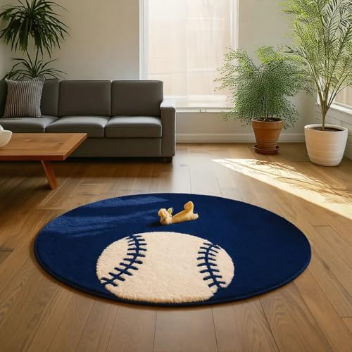 Image of Modern Shaggy Round Rug | Ultra-Soft Plush Circle Carpet for Living Room, Bedroom, Nursery | Fuzzy, Fluffy Area Rug with Non-Slip Base Blue Double Ball 7x7 feet