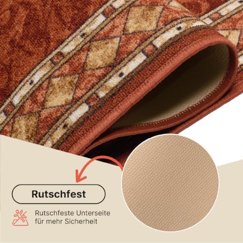 TAPISO Anti Rutsch Teppich Läufer rutschfest Brücke Meterware Orange Gelb Ornament Design Meliert Flur Küche Wohnzimmer 67 x 1300 cm – Ansicht 6