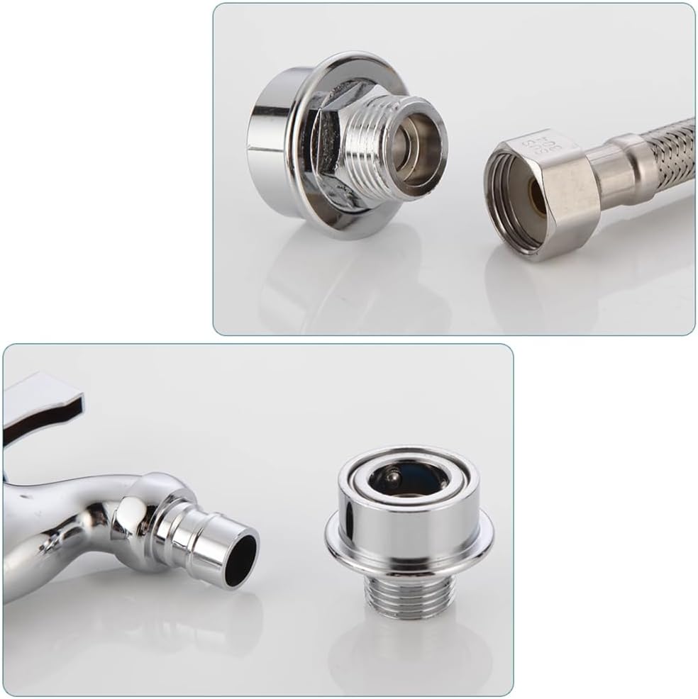 Faucet Adapter for Washing Machine Quick Connector, G1/2" Thread Water Hose Fitting Faucet Quick Connect Adapter (Brass Chrome Silver)