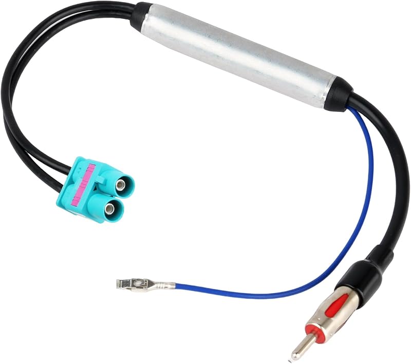 Adaptador Antena Doble Fakra Z a DIN para Coche Amplificador Antena de Señal Dual FakraZ a DIN con Phantomspeiseadapter Fakra Adaptador 2 a 1 Mejora Señal FM AM Compatible con VW Volkswagen Skoda Seat