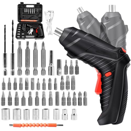 UGXJAIO Electric Drill Screwdriver,47 in 1 Portable Electric Screwdriver Set 3.6V Rotatable 90° Cordless Screwdriver Rechargeable with USB Cable LED Light Toolbox for Home Office DIY Tools
