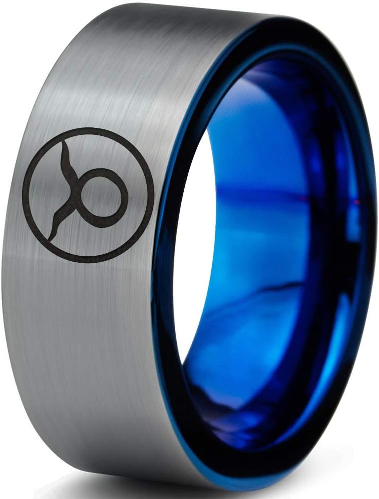 Horoscope Zodiac Astrology Taurus Ring - Tungsten Band 8mm - Men - Women - 18k Rose Gold Step Bevel Edge - Yellow - Grey - Blue - Black - Brushed - Polished - Wedding -Dome Flat Cut