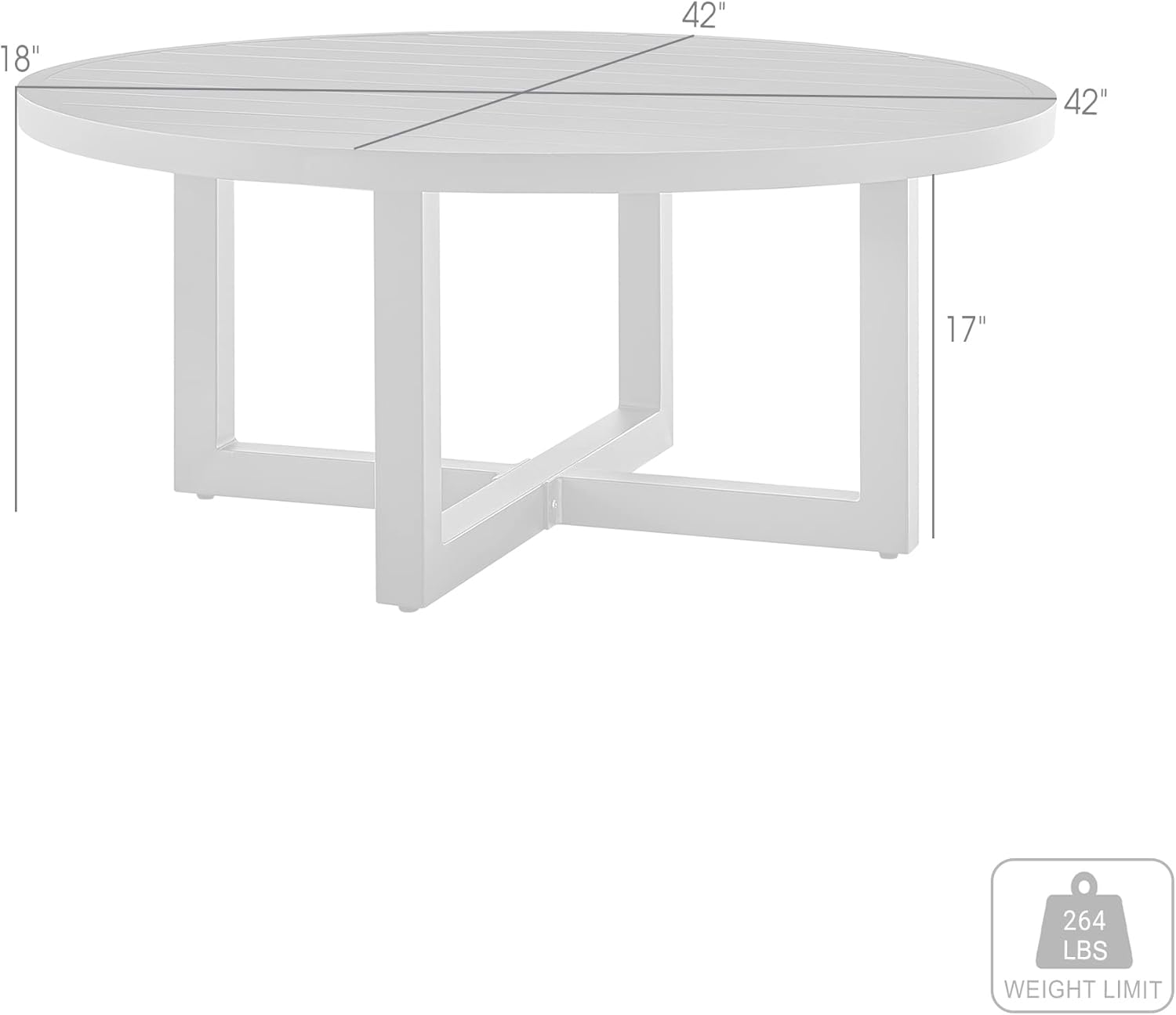 Armen Living Argiope Outdoor Patio Round Coffee Table in Grey Aluminum
