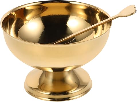 NOLITOY Stainless Steel Ice Cream Cup, Reusable Footed Dessert Bowl for DIY Yogurt Fruit Salad Parfait Pudding Golden
