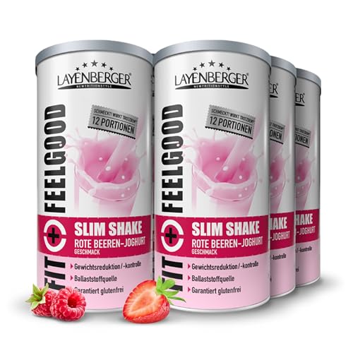 Layenberger Fit+Feelgood Slim Shake Powder, Mahlzeitersatz für 72 Portionen mit je 213 kcal (6x 396 g) - Rote Beeren-Joghurt