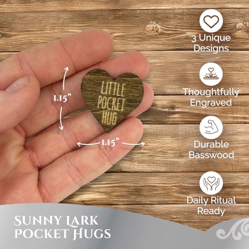 Image of Positive Wooden Pocket Hugs Cutouts | 100 Laser Engraved Wood Hearts with Positive Pocket Hug Messages | Family Keepsake and Rememberance Gift