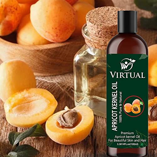 Image of VIRTUAL Pure Apricot Kernel Oil For Shine Hair, Skin Care, Moisturizing Dry Skin & Cold Pressed Natural Oil (100ml)