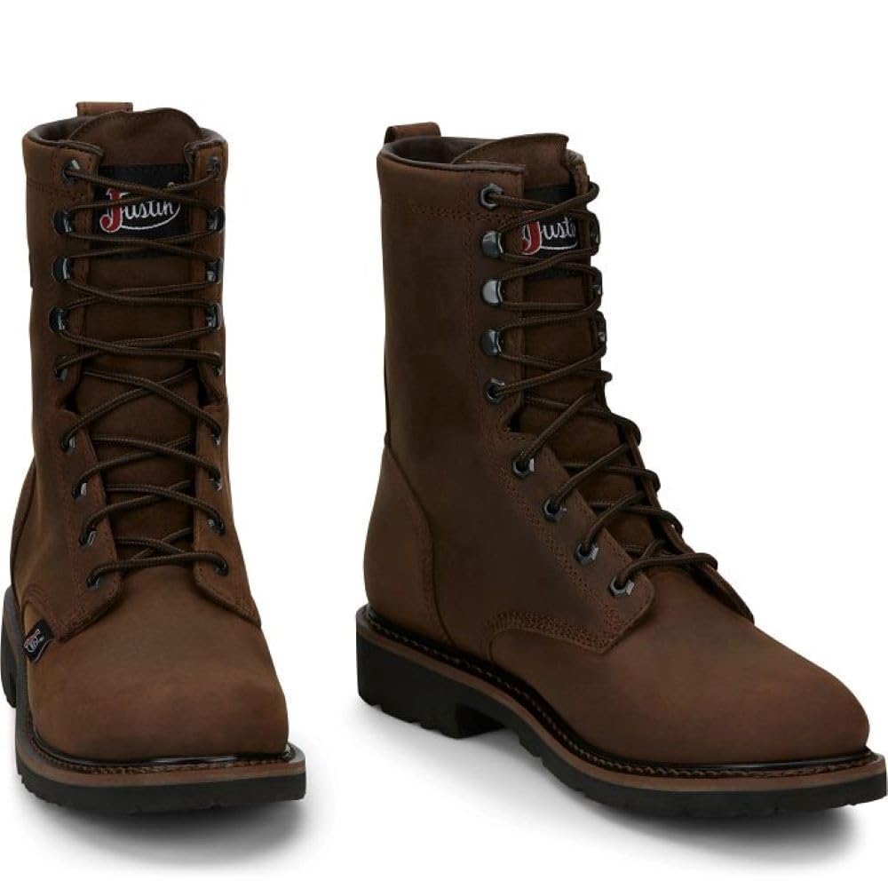 Justin Drywall 8" Work Boots for Men - Stampede Collection - Waterproof Full Grain Leather, EH Rated, Round Toe