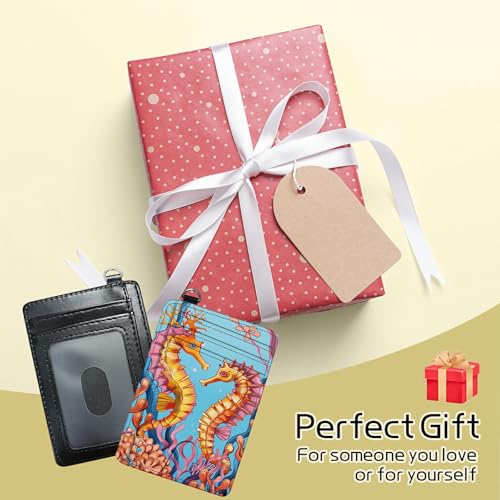 Image of Small Travel Wallets, Seahorse Slim Minimalist Front Pocket Wallet with Wristlet, RFID Blocking PU Leather Credit Card Holder with ID Window Change Purse for Men Women