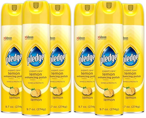 Image of Pledge Enhancing Polish Spray, Wood Furniture & Stainless Steel Polish, Remove Dust and Fingerprints, Fast Shine and Protect, Prevent Scratches & Knicks - Lemon Scent, 9.7oz, Pack of 6