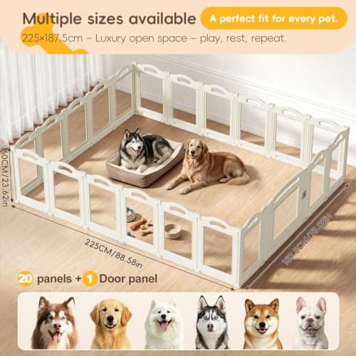 Image of Foldable Clear Acrylic Dog Playpen with Door, 23.6 inch Acrylic Puppy Playpen, Easy Assemble Indoor Pet Fence with White Frame, Clear Dog Playpen for Puppies & Animal (White, 23.6'H, 20 Panels + 1 Door)