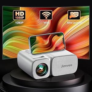 Proyector Portatil, Jimveo Mini Proyector 18000LM Proyector Portátil WiFi Full HD 1080P Soporte Cine en Casa para HDMI/USB/iOS/Android