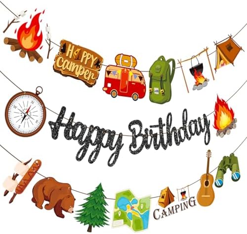 Camping Themed Birthday Party Decorations 3PCS Happy Camper Birth...