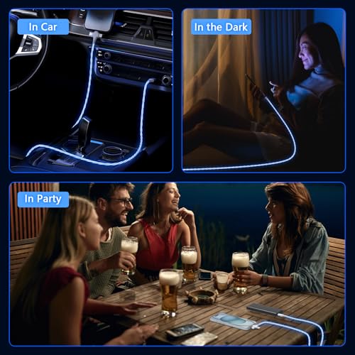Cable luminoso de carga para evitar enredos compatible con iPhone 12 11 Pro Max y tabletas azul 7