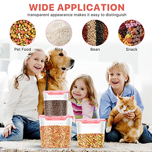 Elesunory 3 Pieces Animal Food Storage Containers, Plastic Dog Food Storage Container With Spoon, 4 Seal Buckles Pet Food Storage Containers For Dog Cat Treats(3.8 L+ 2.3L +1.2L) #TOP5