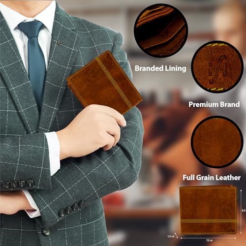 Mens Essentials Wallet RFID Safe Contactless Security Card Protection Distressed Hunter Leather Billfold Purse 11503