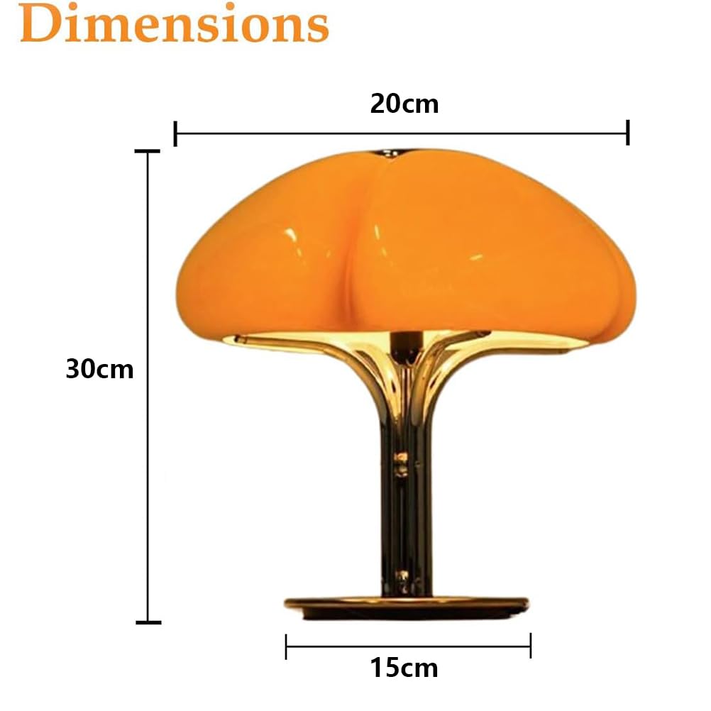 AoLa Pilz Tischlampe mit Kabel, Dimmbar LED Pilz Lampe mit Schalter und USB Stecker Tischleuchte Modern Mushroom Lamp mit Orange Glas Lampenschirm Nachttischlampe für Schlafzimmer Wohnzimmer Deko