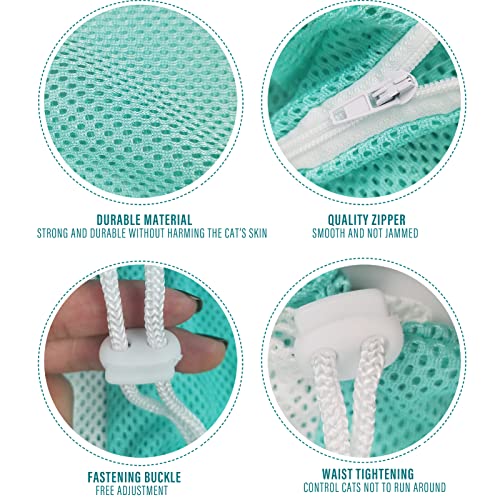 Image of 2 Pieces Cat Bathing Bag Cat Shower Net Bag, Anti-Bite Anti-Scratch Adjustable Breathable Mesh Grooming Carrier Bag for Pets, Bathing, Nail Trimming, Feeding Medicine, Ear Clean (Gray-Blue)