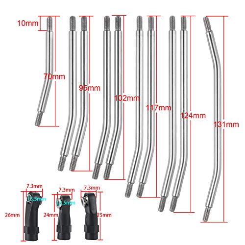 AXspeed 10 Stück Rostfreier Stahl Steering Pull Rod Link Linkage für Axial SCX10 II 90046 1: 10 RC Auto, 313 mm Radstand