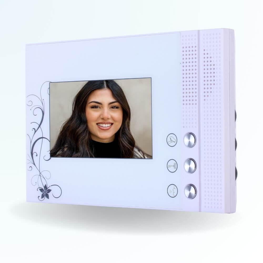 Portier interphone vidéo Classic 4 Fils - 1 Appartement - 2 écrans Blancs - avec Lecteur de Badge