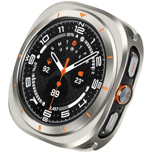 Image of Metal Case Compatible with Samsung Galaxy Watch Ultra /Ultra 2 (2025) 47mm with Back Cover, Rugged Thin Hard Frame Protective Cover for Galaxy Watch 7 /8 Ultra 47mm - Titanium Orange
