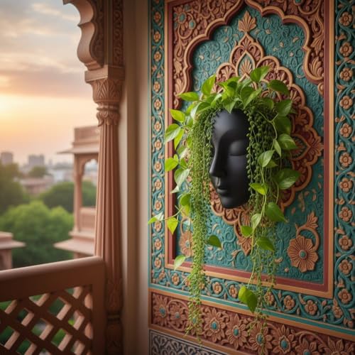 Image of Ceramic Lady Face Wall Hanging Planter (7 Inches, Black) | Abstract Face Vase for Indoor Plants | Succulent Planter for Living Room, Balcony & Office Decor | Aesthetic Home Decor Gift
