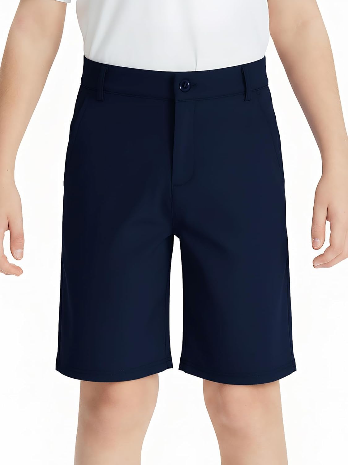 DEVOROPA Youth Boys Golf Dress Shorts Flat Front Adjustable Waist Kids Uniform Khaki Chino Causal Athletic Shorts Pockets