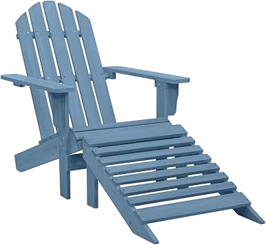 Blue Adirondack Chair with Ottoman, Solid Fir Wood Outdoor Furniture for Patio and Garden, Ergonomic Design with Detachable Footrest, Weather-Resistant Painted Finish