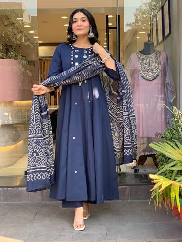 Image of ANNI Designer Kurta Set for Women Viscose Embroidered | A-Line Kurta Palazzo Dupatta Set for Woman | 3 /4 Sleeve Round Neck 3 Piece Ethnic Dress Stylish Coord Outfit Trendy Womens Clothing
