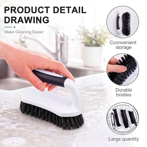 Image of Lallisa 12 Pcs Scrub Brush Bulk for Cleaning with Handle, Black