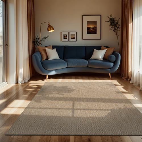 Paco Home Alfombra Exterior Interior Balcón Terraza Alfombra Cocina Monocolor Jaspeado, tamaño:160x220 cm, Color:Naturaleza