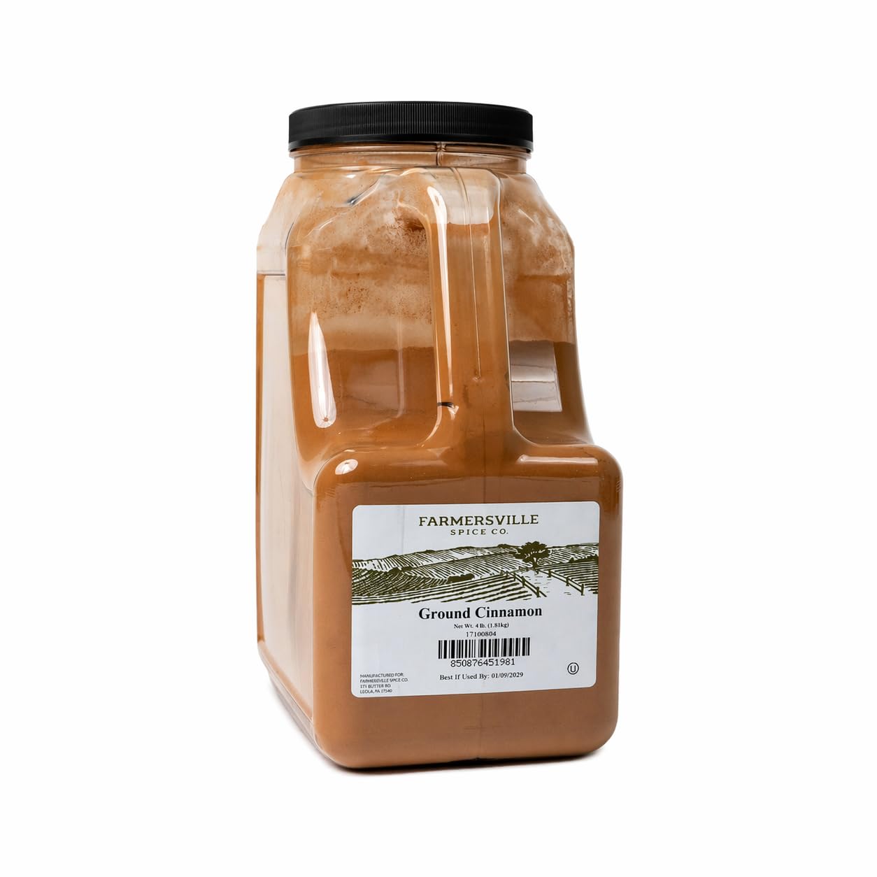 Farmersville Spice Co. Ground Cassia Cinnamon 2.5% Volatile Oil, 4 lb Handle Jug, Kosher Spice for Foodservice