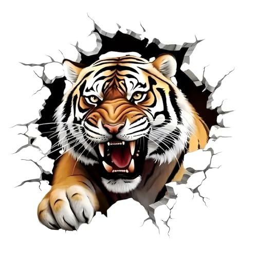 3D Tiger Car Decal Sticker - Bold Self-Adhesive Decals，8.5X8.5 Inch Truck Decal Waterproof Bumper Sticker for Car Truck Trailer SUV Van Outdoor Window Wall (1 Pcs)
