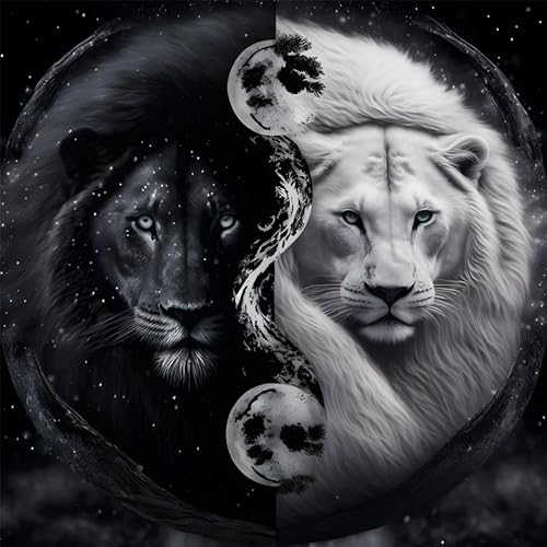 DAERLE 5D Diamond Painting Weißer und schwarzer Löwe, Diamant Painting...