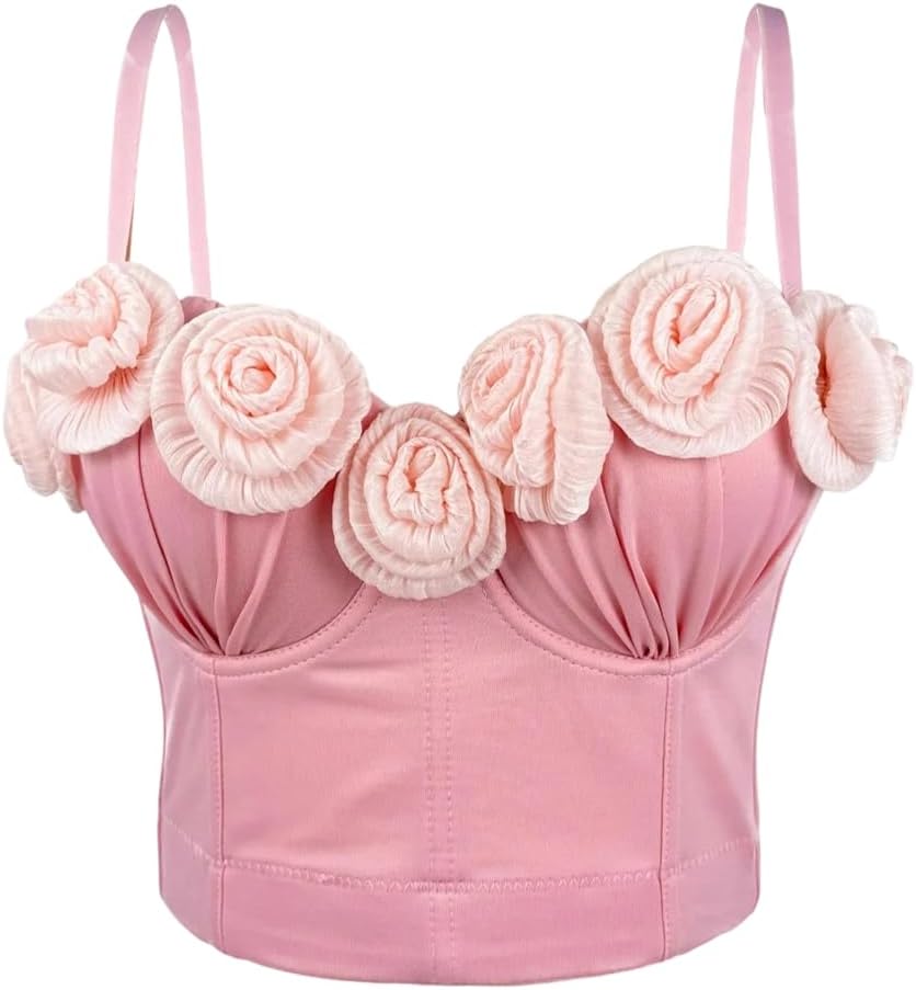 Women's 3D Rose Embellished Corset Strap Handmade High-End Slim-Fit Suspender Bras
