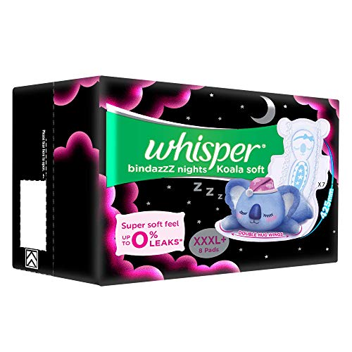 WHISPER BINDAZZZ NIGHTS KOALA SOFT SANITARY PADS, 8 XXXL+ PADS, UPTO 0% LEAKS, 85% LONGER & WIDER BACK, SUPER SOFT TOPSHEET, DOUBLE HUG WINGS,... - Image 3